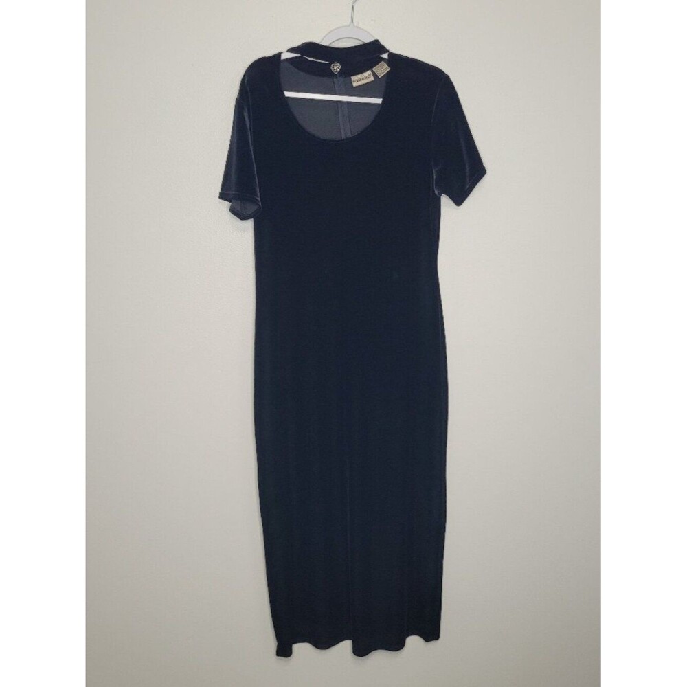 Vintage 90s Fashion Bug black velvet plus size maxi dress with charm neck 16